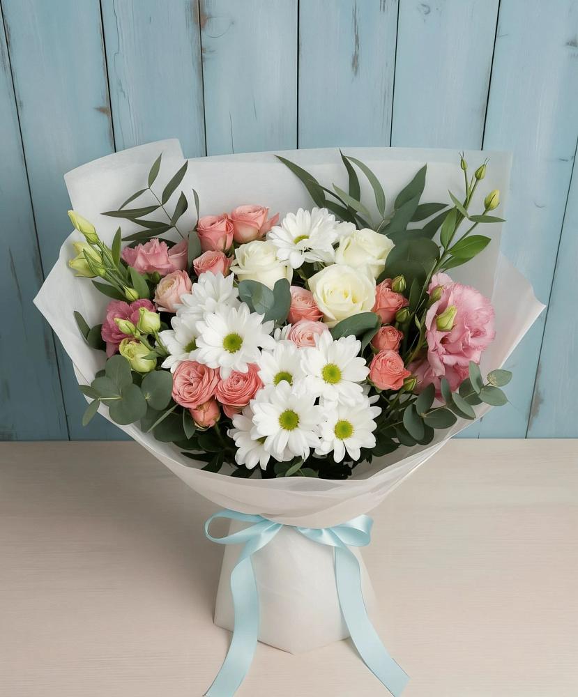 Букет цветов из: Розы, Лизиантусы и Хризантемы в Нягани
