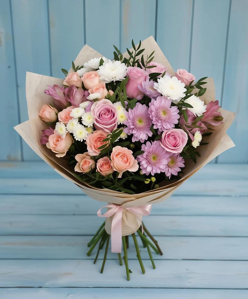 Букет цветов из: Хризантемы, Розы и Альстромерии в Нягани