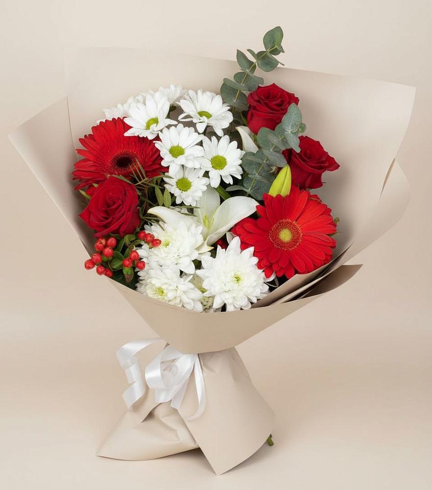 Букет цветов из: Розы, Хризантемы, Герберы и Лилии в Нягани