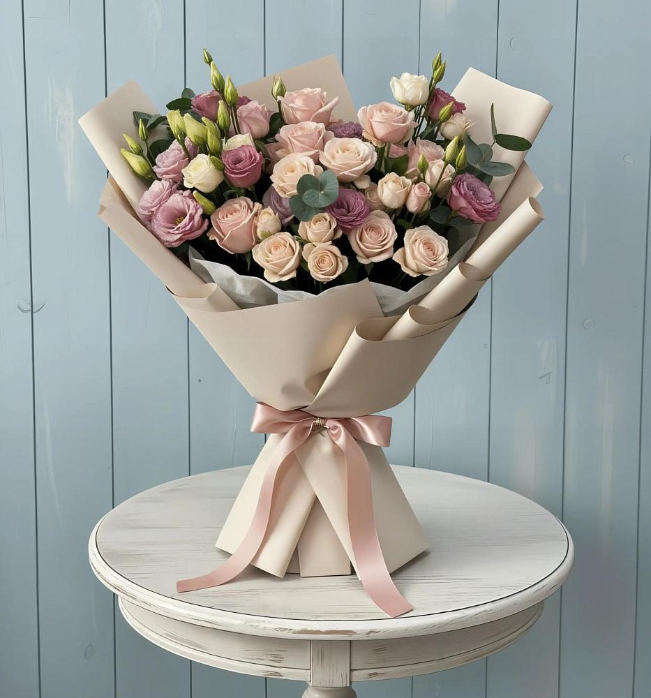 Букет цветов из: Розы и Лизиантусы в Нягани