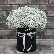 Цветочная композиция из Гипсофила в шляпной коробке в Нягани