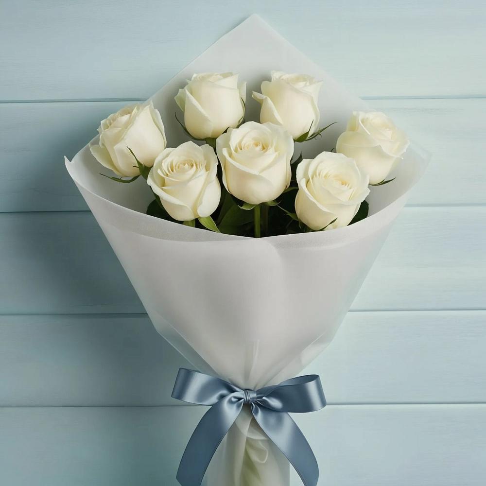 Букет 7 Белых роз Эдлесс Лав в Нягани